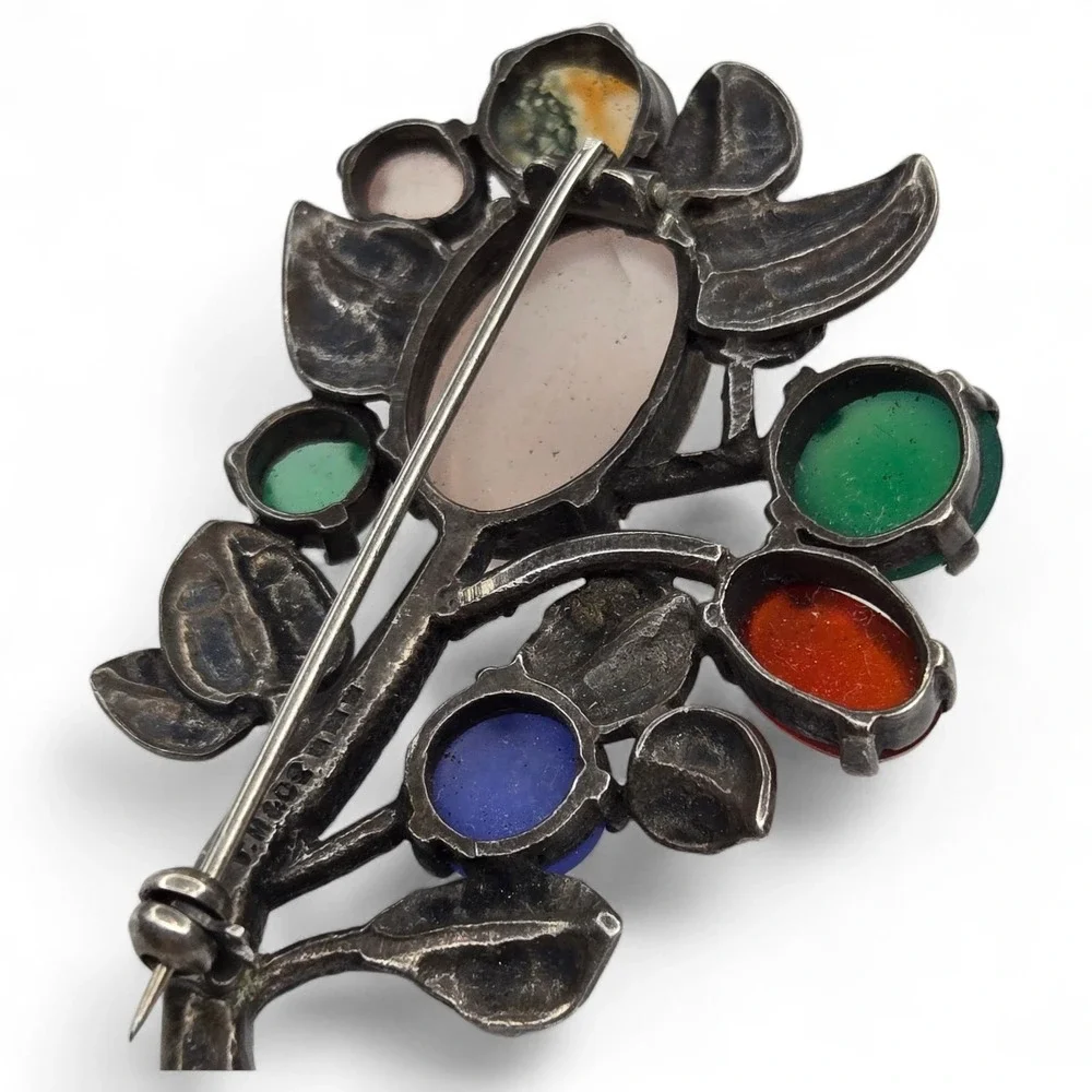 T.M. & Co. Flower Brooch Sterling Silver Multi Gemstone 1963 Vintage Hallmark